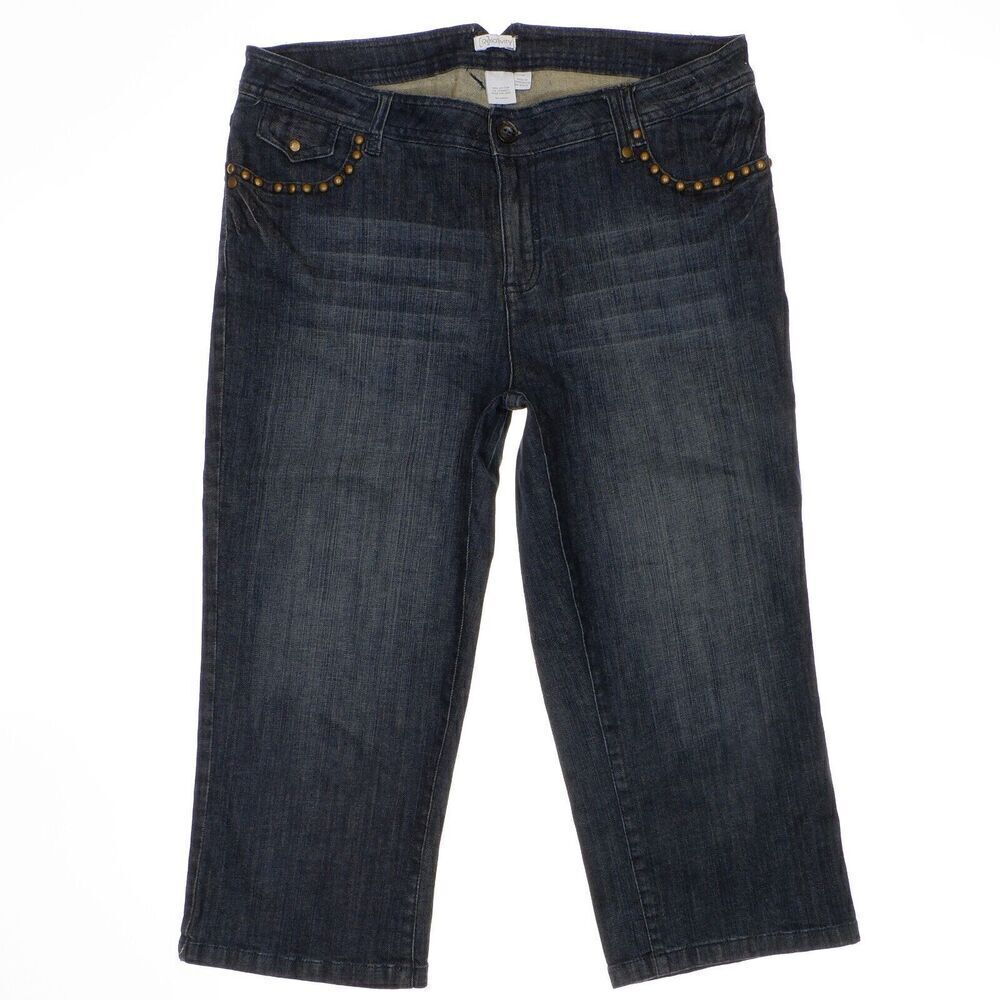 Relativity Crop Jeans Size 12 Womens Embellished Blue Stretch Measures 34 x 19.5